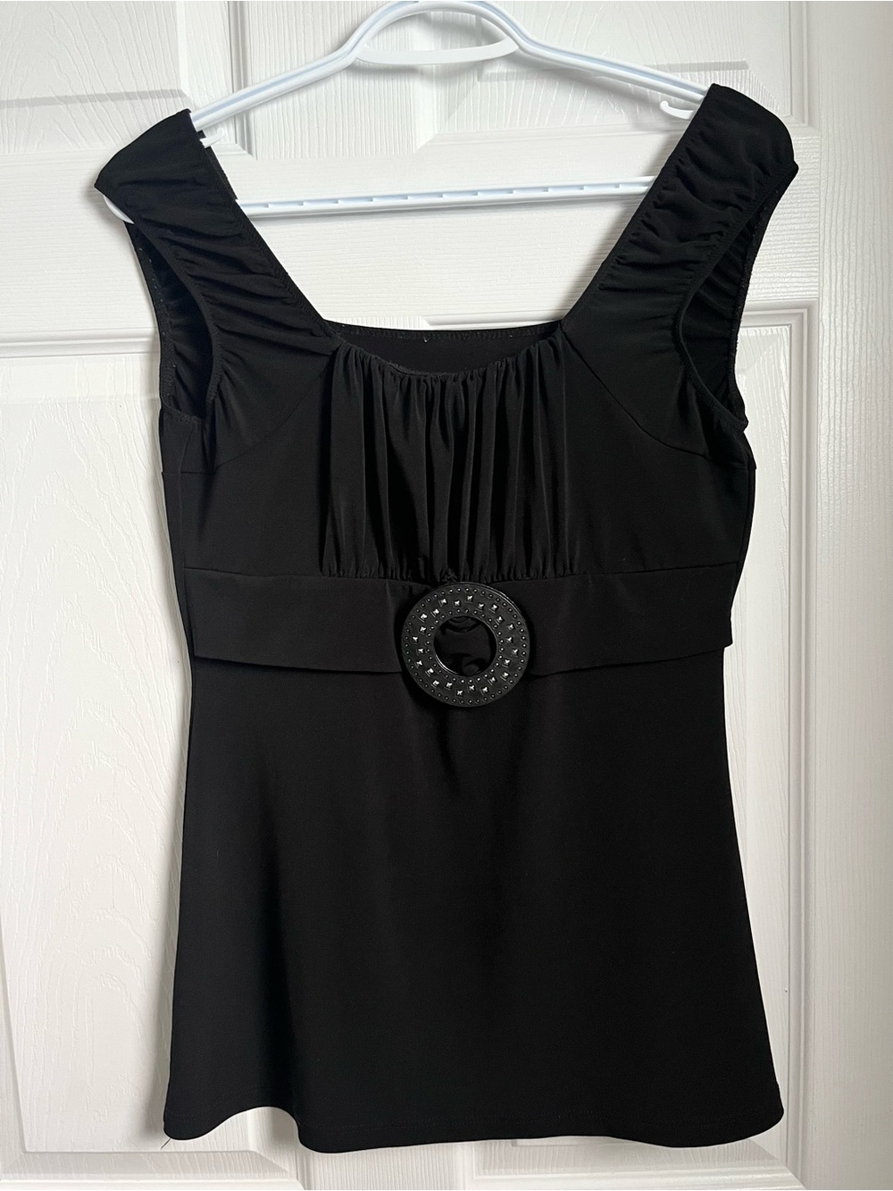 Y2K Top Tank Blouse Black Medium Sleeveless Ruched Buckle Vintage